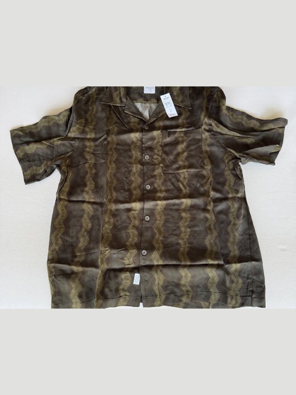 NWT Todd Snyder Relaxed Camp Collar Shirt Olive Zigzag Size L